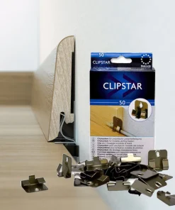 CLIPSTAR - 50 clip in metallo inclusi tasselli e viti per il fissaggio di battiscopa ispezionabile e senza colla